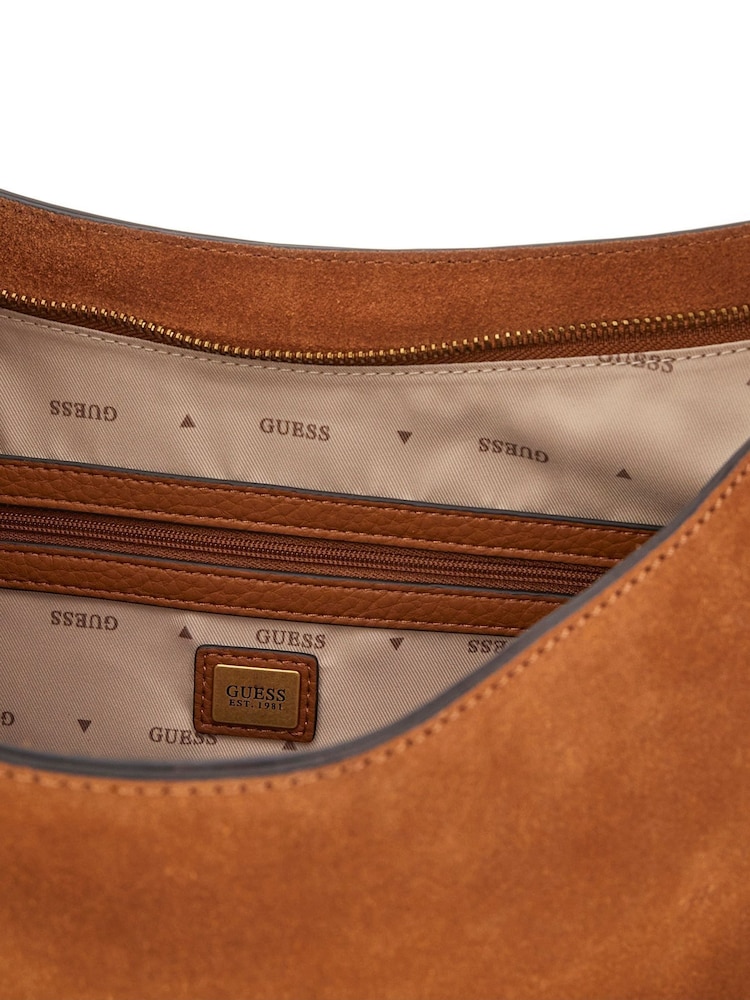 Guess Camden Suede Large Logo Slouchy Brown Bag - Image 4 of 4