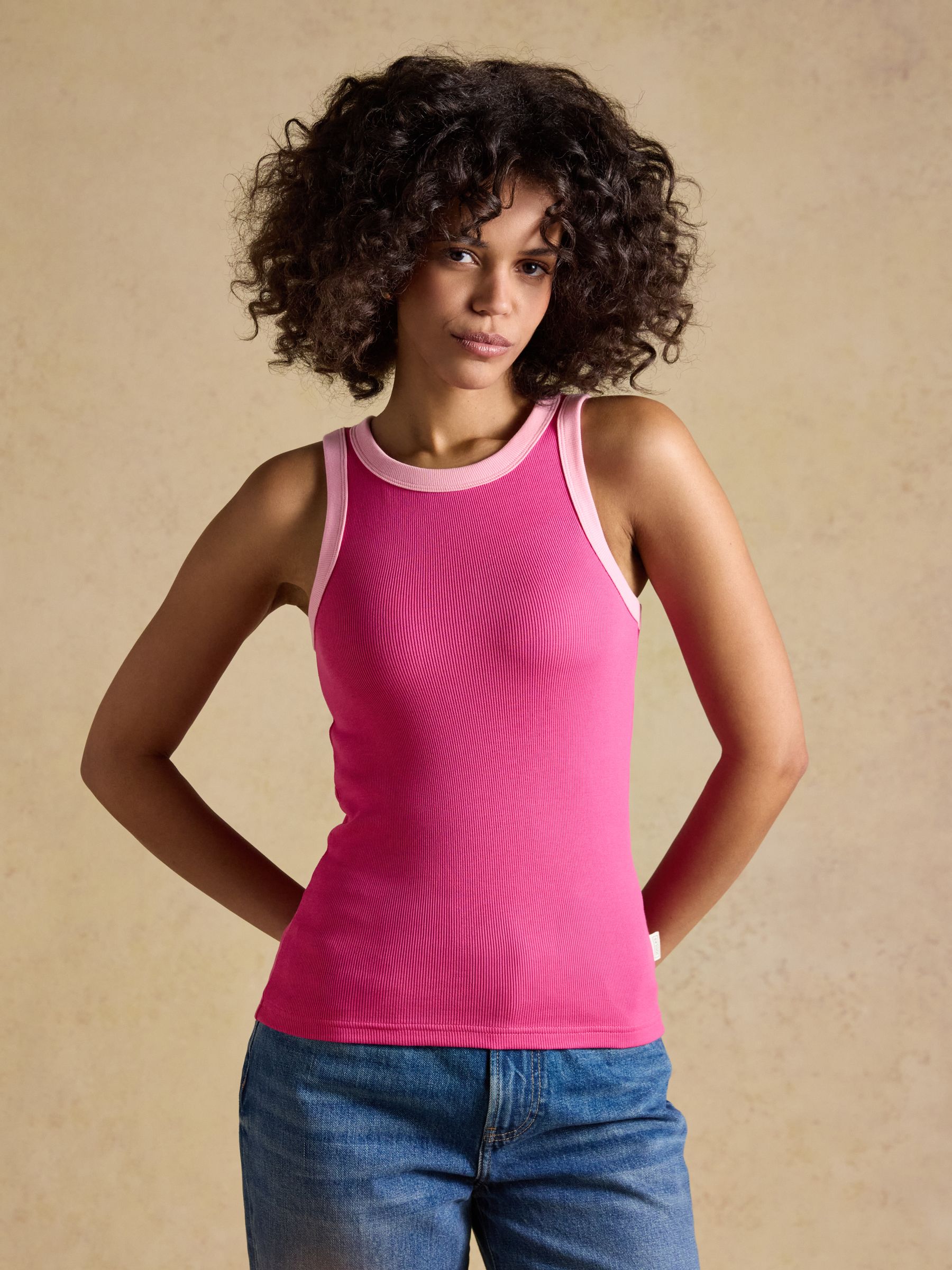 Joules Pink Sofia Ribbed Cotton Rich Jersey Vest