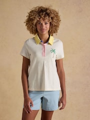 Tallie Embroidered Palm Tree Short Sleeve 100% Cotton Collared Jersey Top - Image 1 of 10