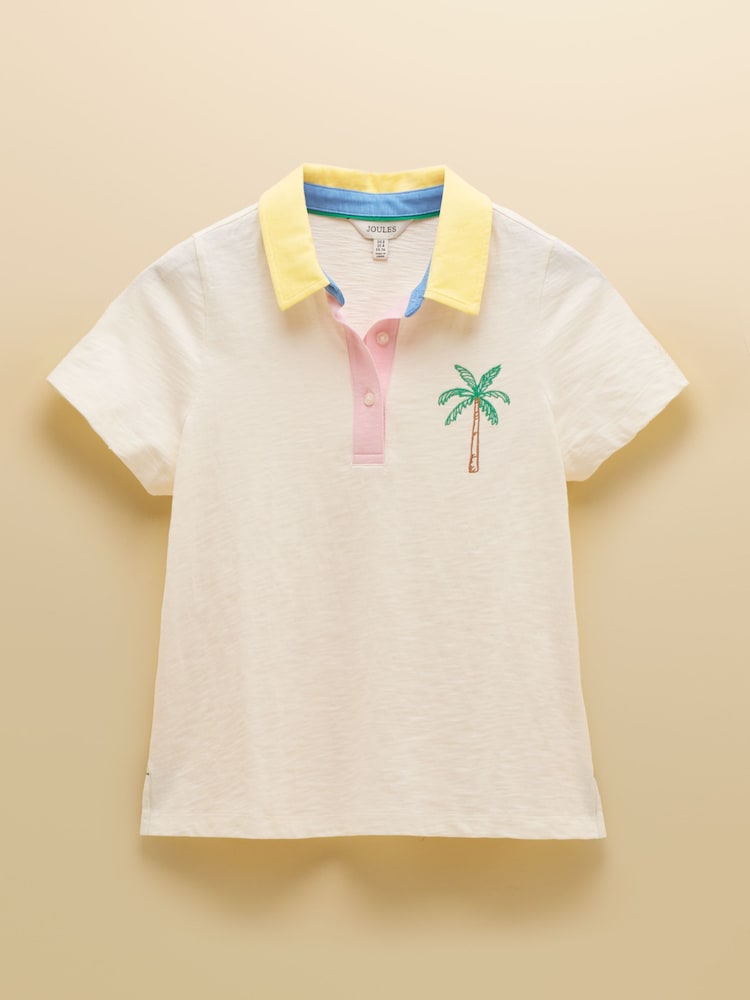 Tallie Embroidered Palm Tree Short Sleeve 100% Cotton Collared Jersey Top - Image 10 of 10