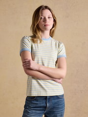 Joules Erin Blue/Yellow Stripe Short Sleeve Jersey T Shirt - Image 1 of 7