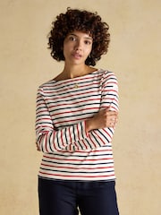 Joules Harbour Navy/Red Boat Neck 100% Cotton Long Sleeve Breton Top - Image 1 of 7
