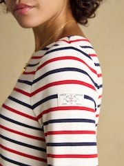 Joules Harbour Navy/Red Boat Neck 100% Cotton Long Sleeve Breton Top - Image 4 of 7