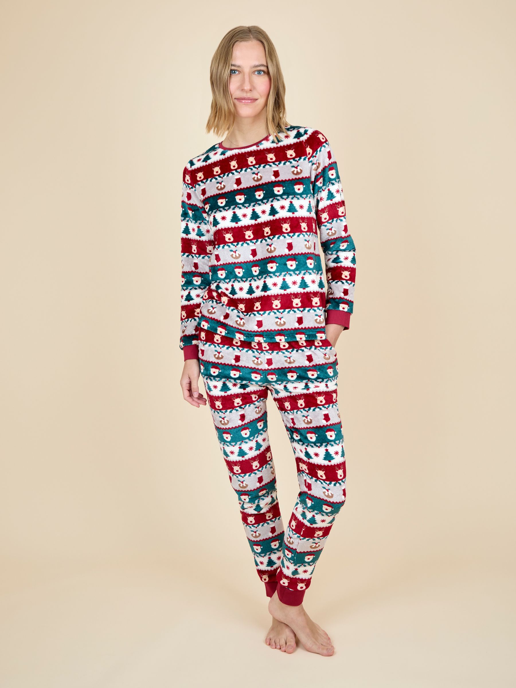 Jojo Maman Bébé Women's Red Christmas Fair Isle Fleece Pyjama Set