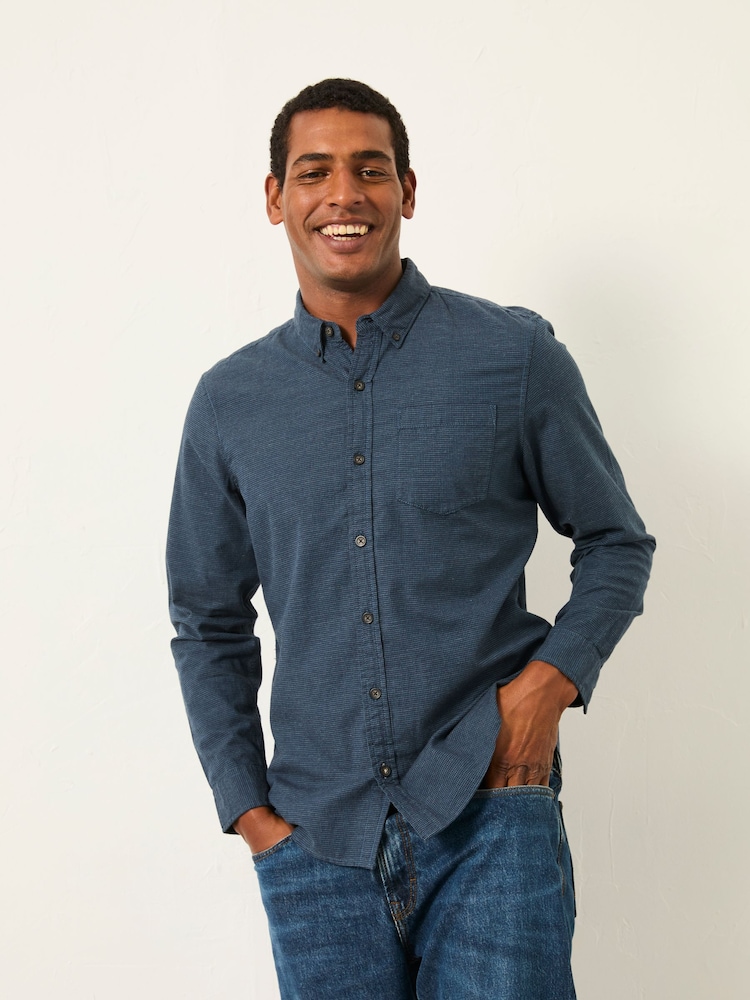 FatFace Tadlow Dark Blue Long Sleeve Herringbone Shirt - Image 1 of 5