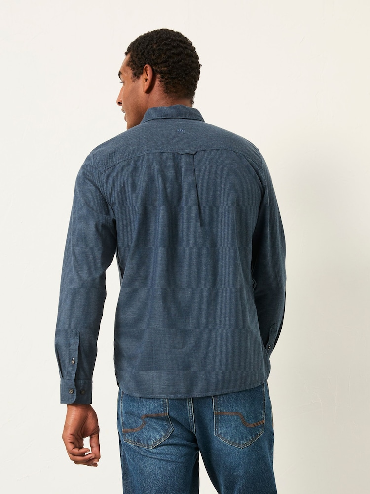 FatFace Tadlow Dark Blue Long Sleeve Herringbone Shirt - Image 2 of 5