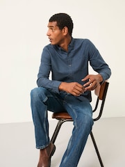 FatFace Tadlow Dark Blue Long Sleeve Herringbone Shirt - Image 4 of 5