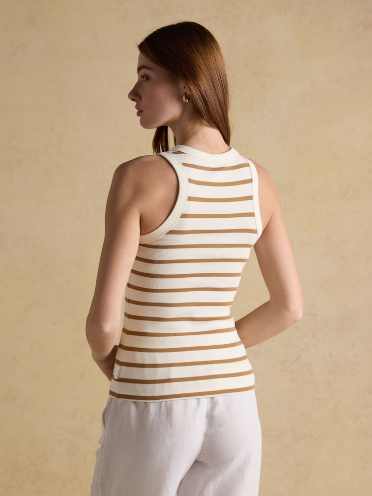 Joules Sofia Tan Stripe Ribbed Cotton Rich Jersey Vest - Image 2 of 6