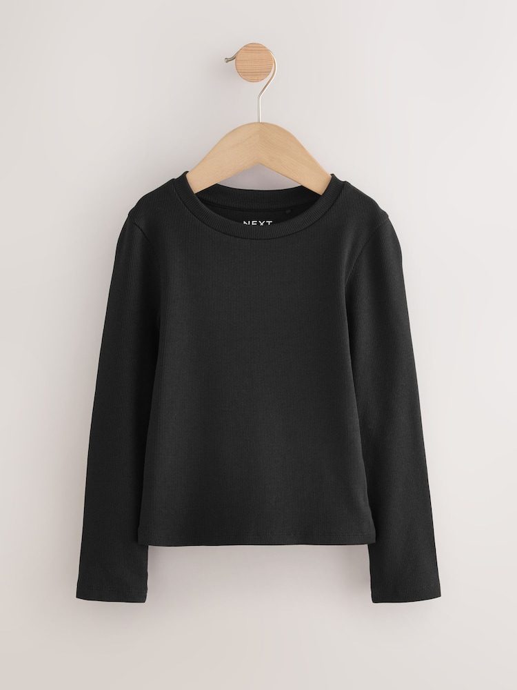 Black Long Sleeve Ribbed Top (3-16yrs) - Image 1 of 4