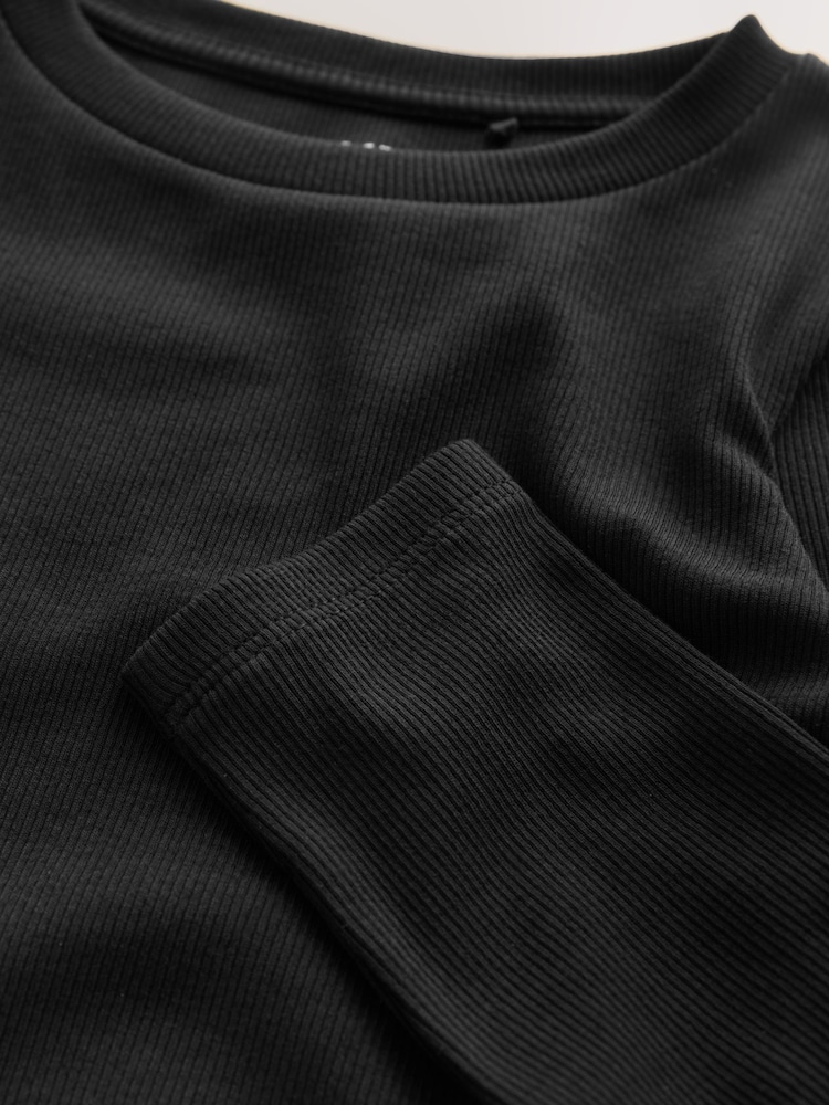Black Long Sleeve Ribbed Top (3-16yrs) - Image 7 of 7