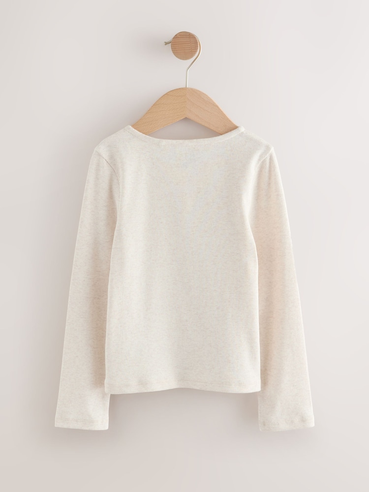 Oatmeal Long Sleeve Ribbed Cardigan (3-16yrs) - Image 2 of 4