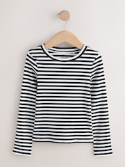 Black/White Long Sleeve Ribbed Top (3-16yrs) - Image 1 of 4