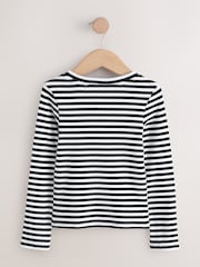 Black/White Long Sleeve Ribbed Top (3-16yrs) - Image 2 of 4