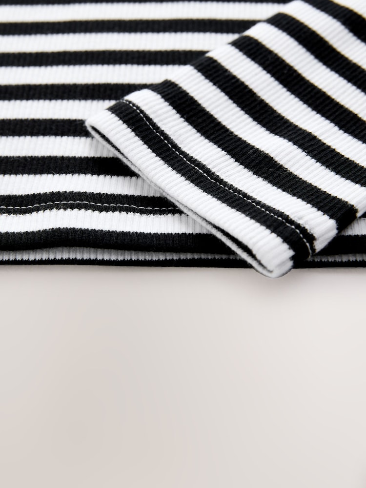 Black/White Long Sleeve Ribbed Top (3-16yrs) - Image 4 of 4
