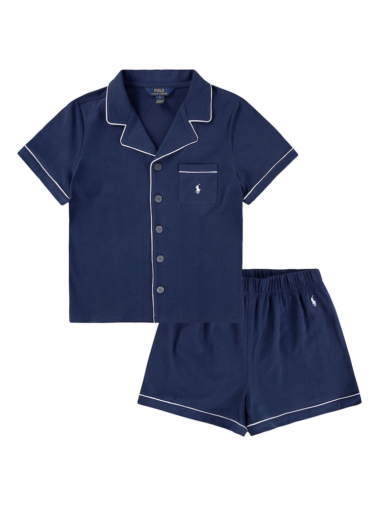 Polo Ralph Lauren Blue Jersey Short Sleeve 100% Cotton Top & Short Pyjama Set - Image 1 of 5