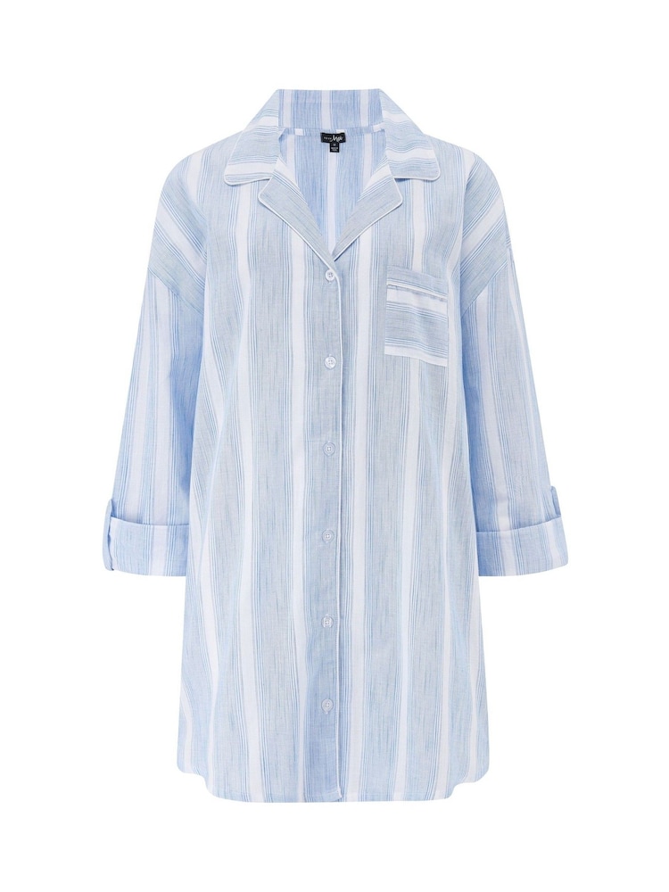 Pour Moi Blue Woven Stripe 100% Cotton Nightshirt - Image 3 of 4