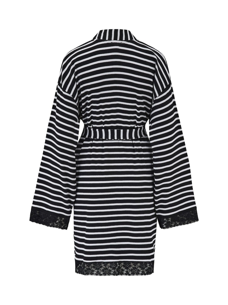 Платье в рубчик из хлопка трикотажа в полоску с кружевной отделкой Pour Moi - Изображение 4 4