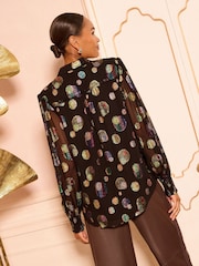 Love & Roses Black Metallic Spot Printed Long Sleeve Shirt - Image 4 of 4