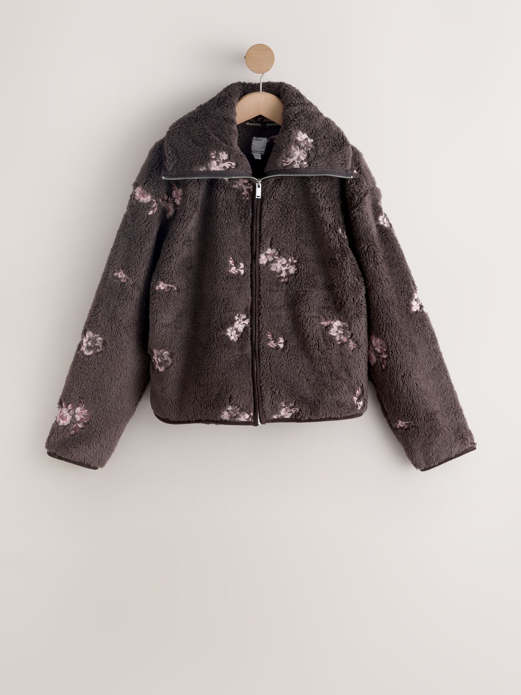 Next：日本 Chocolate Brown Floral - フルジップ ボア フリース