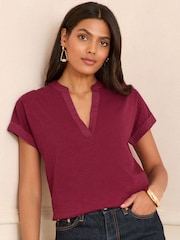 Love & Roses Burgundy Red V-Neck Jersey T-Shirt - Image 1 of 4