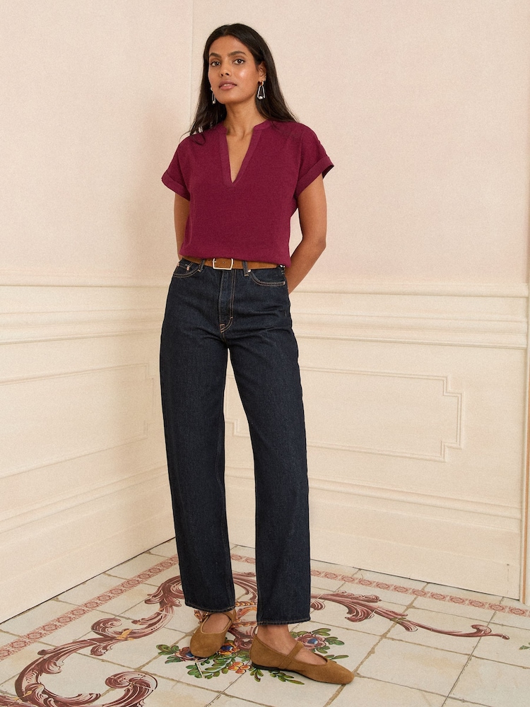 Love & Roses Burgundy Red V-Neck Jersey T-Shirt - Image 2 of 4