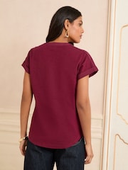 Love & Roses Burgundy Red V-Neck Jersey T-Shirt - Image 4 of 4