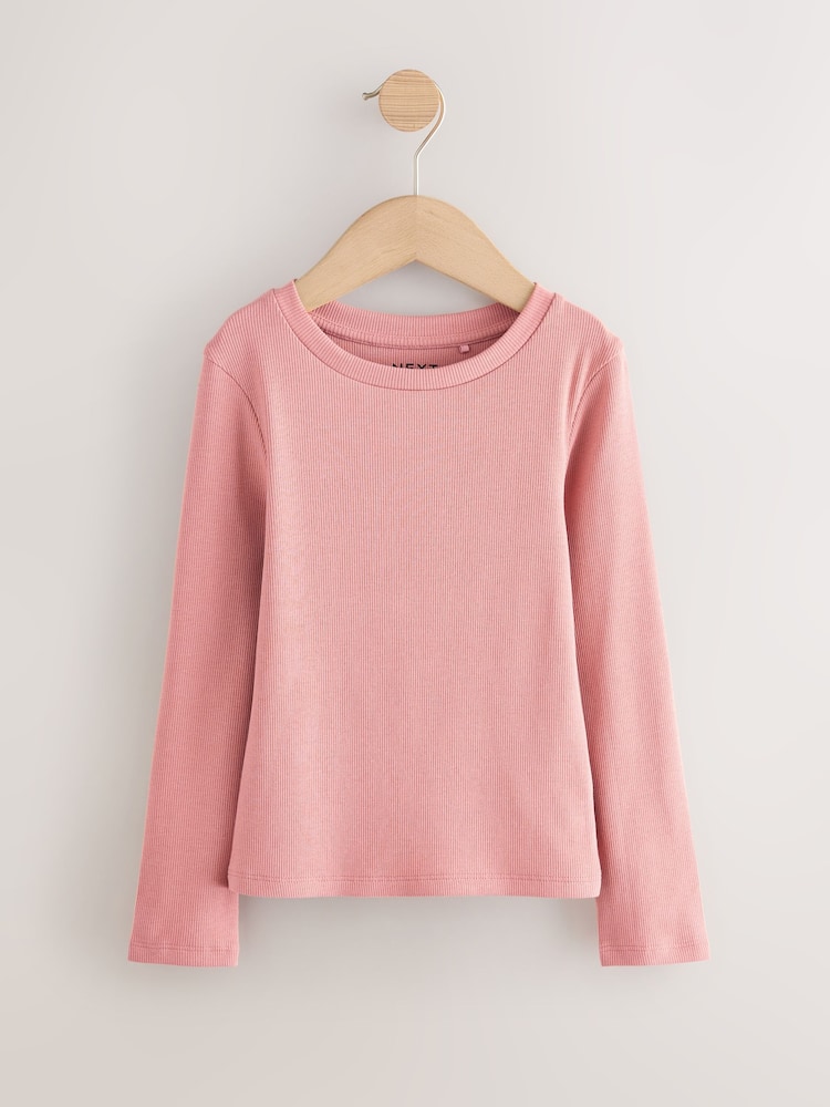 Pink Long Sleeve Ribbed Top (3-16yrs) - Image 1 of 4