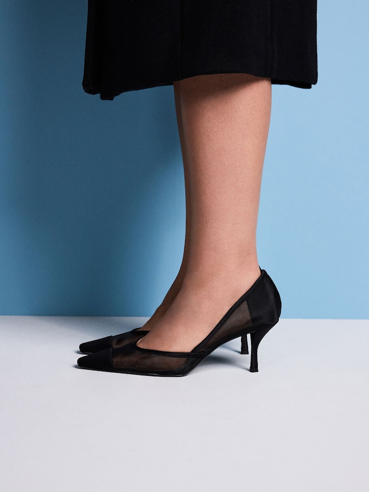 Black Mesh Tabitha Simmons x Next Mary Grace Leather Chisel Toe Court Heels - Image 1 of 7