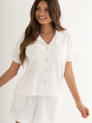 Pour Moi Double Woven Cloth Revere 100% Cotton Collar Shirt and Short Pyjamas Set - صورة 2 من 4