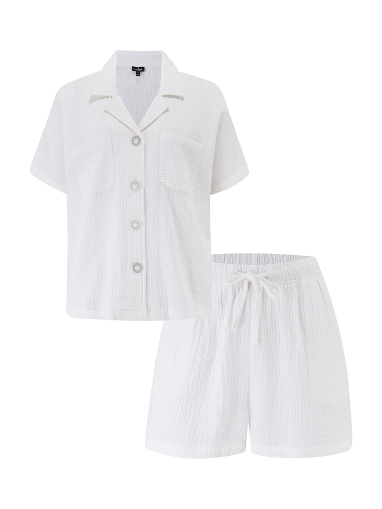 Pour Moi Double Woven Cloth Revere 100% Cotton Collar Shirt and Short Pyjamas Set - صورة 4 من 4