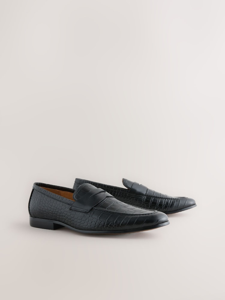 Black Embossed Leather Loafers - Image 1 of 5