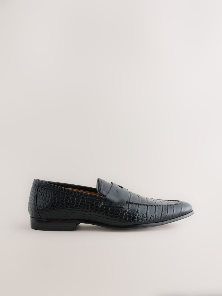 Black Embossed Leather Loafers - Image 2 of 5