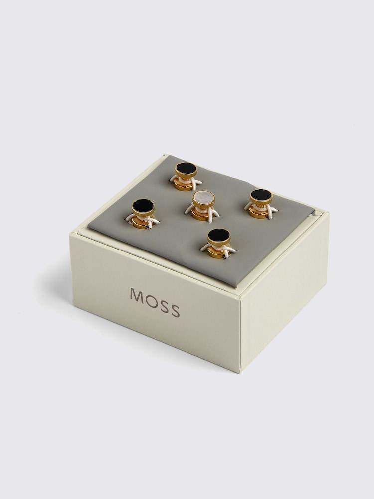 MOSS Yellow Reversible Gold Onyx & Mother of Pearl Cufflinks - Image 2 of 2