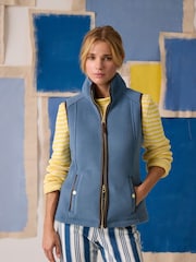 Joules Heritage Chambray Blue Fleece Gilet - Image 1 of 14