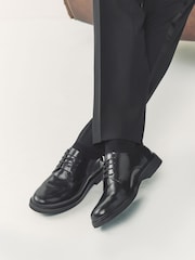 Black Hi-Shine Leather Derby Shoes - Image 2 of 7