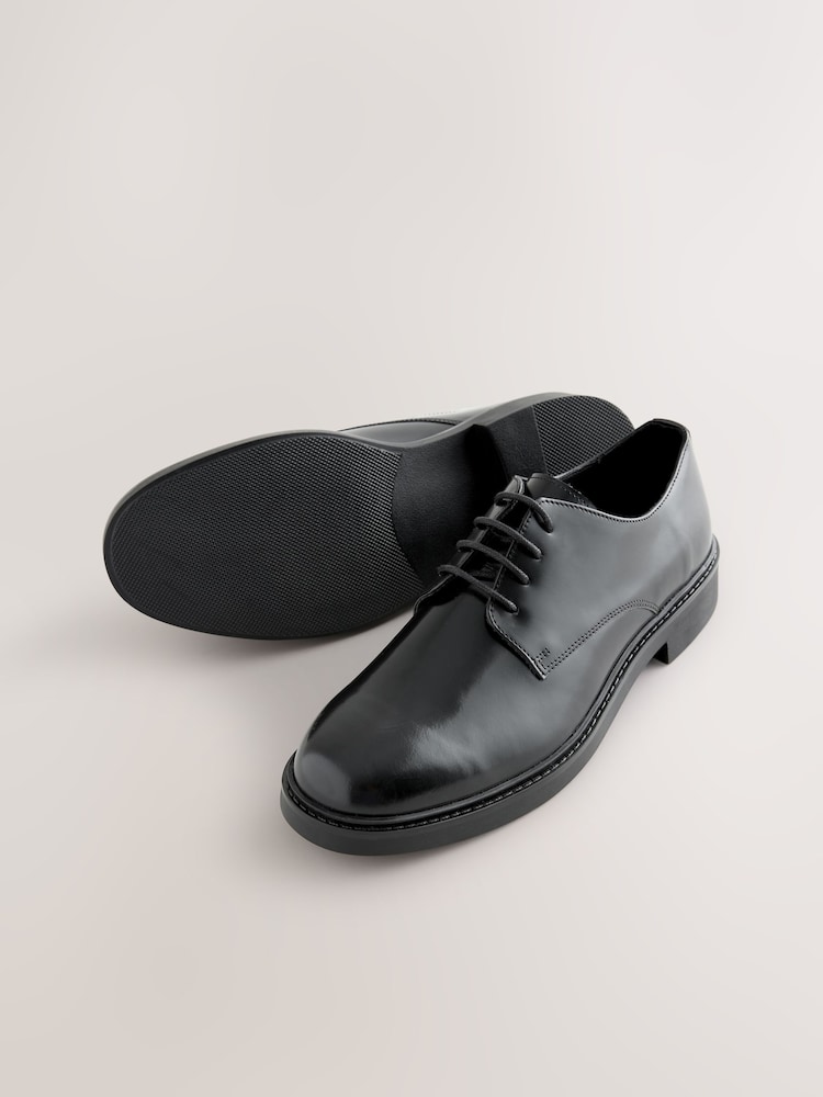 Sleek Black Leather Derby Shoes with Polished Finish Tod main image 3