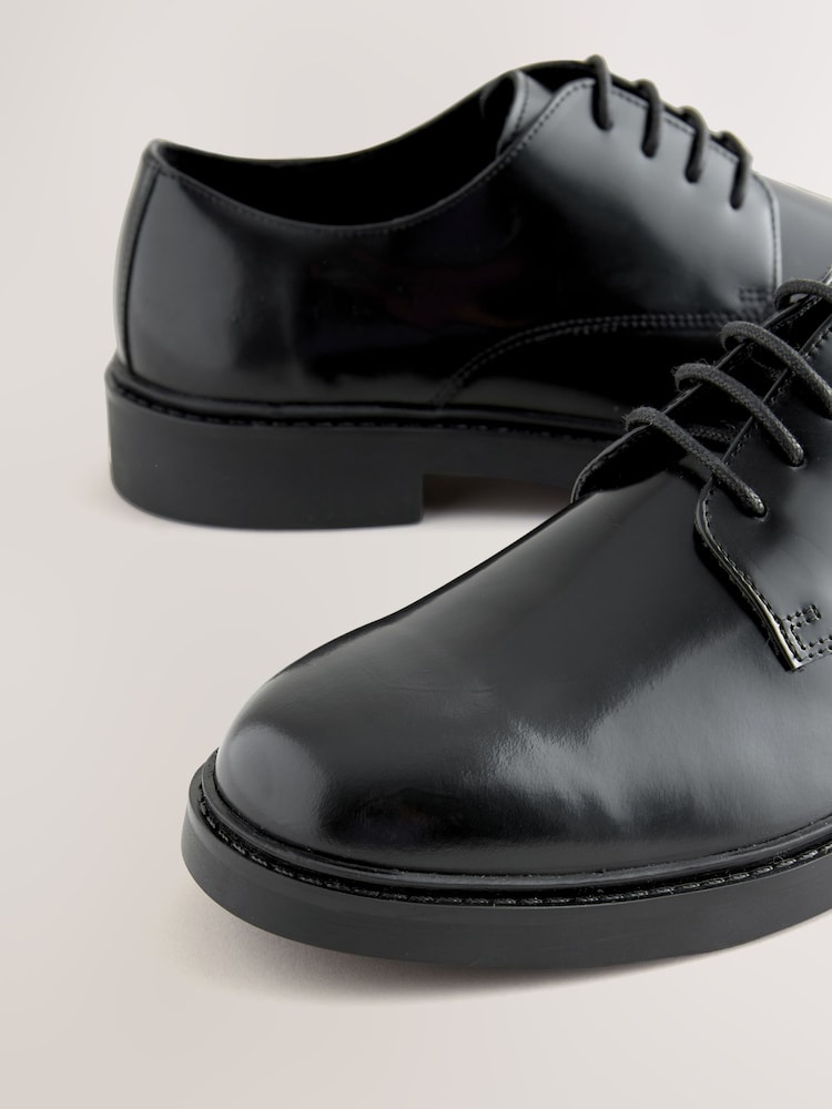 Black Hi-Shine Leather Derby Shoes - Image 7 of 7 Black Hi-Shine Leather Derby Shoes - Image 7 of 7