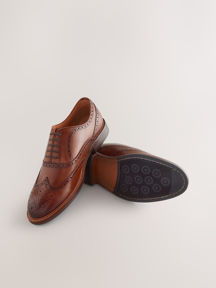Mens Next Tan Brown Oxford Wingcap Leather Shoes US 12 (UK 11)