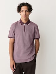 Damson Pink Slim Fit Smart Quarter Zip Polo Shirt - Image 1 of 7