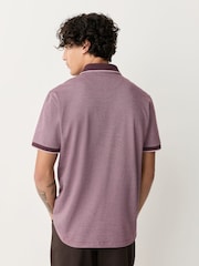 Damson Pink Slim Fit Smart Quarter Zip Polo Shirt - Image 2 of 7