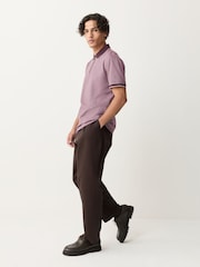 Damson Pink Slim Fit Smart Quarter Zip Polo Shirt - Image 3 of 7