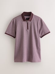 Damson Pink Slim Fit Smart Quarter Zip Polo Shirt - Image 5 of 7