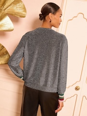 Love & Roses Black Sparkly Rainbow Cuff Jersey Top - Image 4 of 4