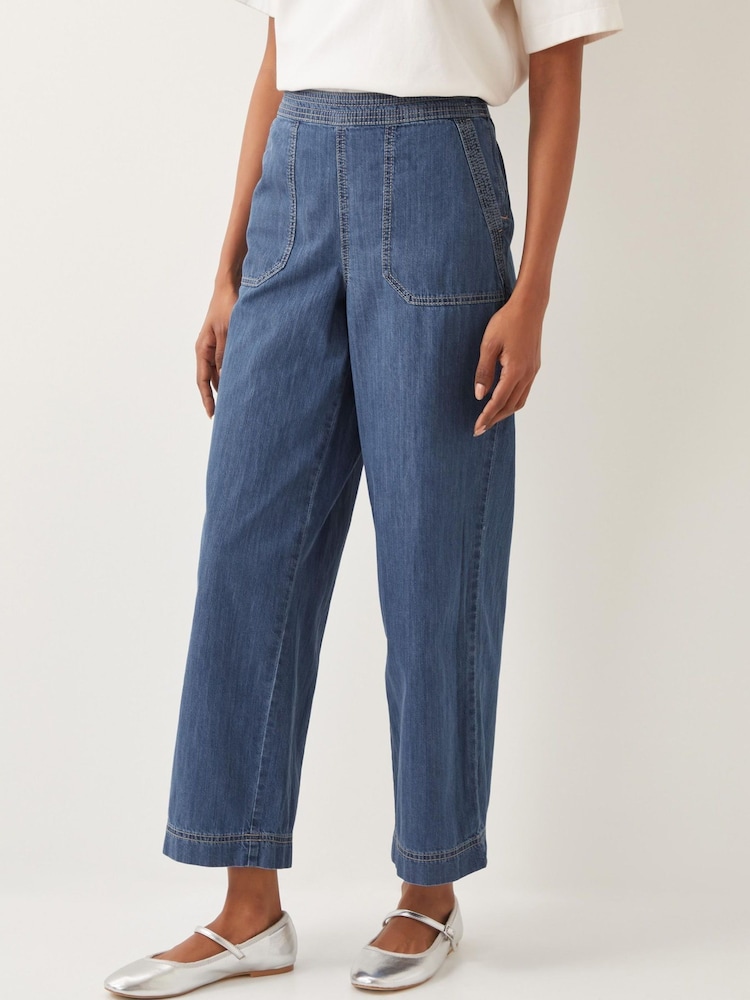 Monsoon Light Blue Harper Short Wide Leg 100% Cotton Jeans - Image 3 of 5