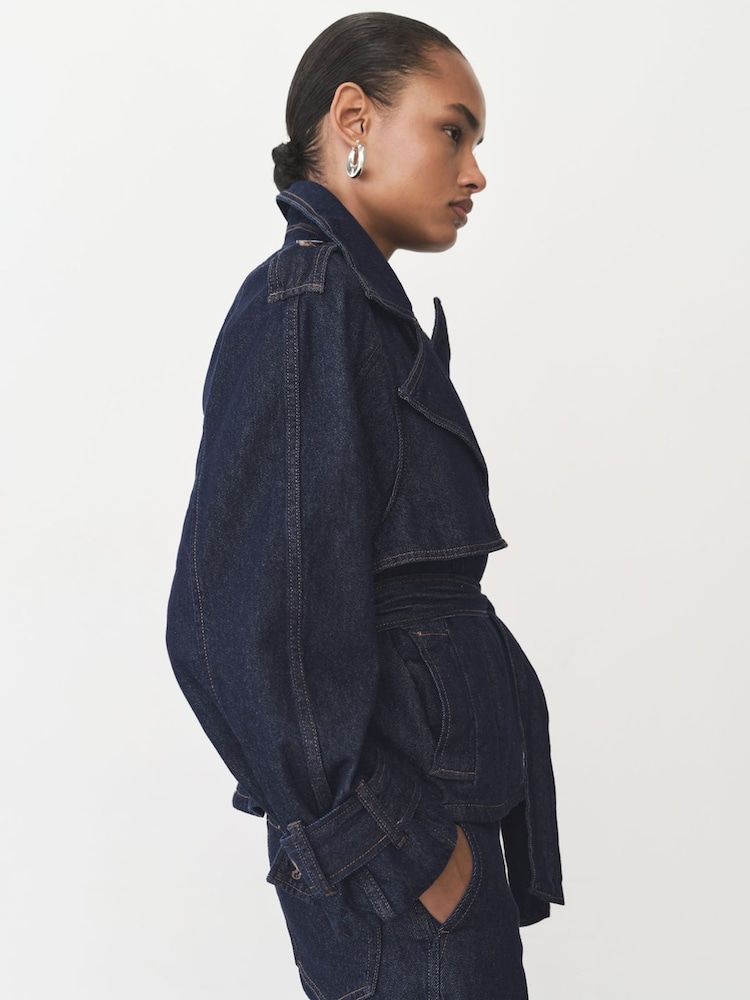 Mango Blue 100% Cotton Belted Denim Jacket - Image 2 of 6