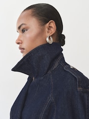 Mango Blue 100% Cotton Belted Denim Jacket - Image 4 of 6