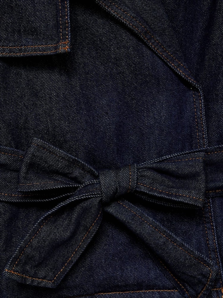 Mango Blue 100% Cotton Belted Denim Jacket - Image 6 of 6