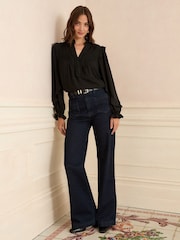 Preto - Love & Roses V-Neck Pintuck Detail Long Sleeve Blouse - Imagem 4 de 4