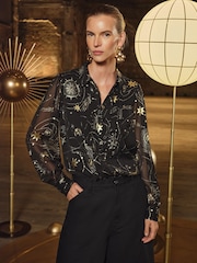 Love & Roses Black Gold Cosmic Foil Print RO Printed Long Sleeve Shirt - Image 1 of 4