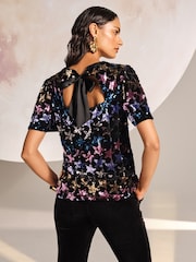 Love & Roses Multi RO Star Sequin Short Sleeve Top - Image 4 of 4